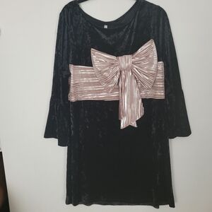 XHILARATION Black Velvet Holiday Party Dress Size XXL Metallic Bow Whimsigoth